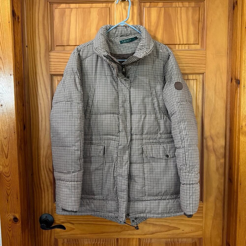 Ralph Lauren Plaid Puffer Jacket Womens XL (Rips in Lining of coat)
